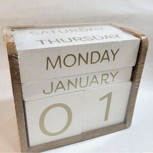 Perpetual Calendar Wooden Blocks Month Day Date Tabletop for Desk Office